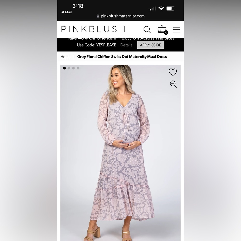 Pink Blush Grey Floral Chiffon Maternity Maxi Dress